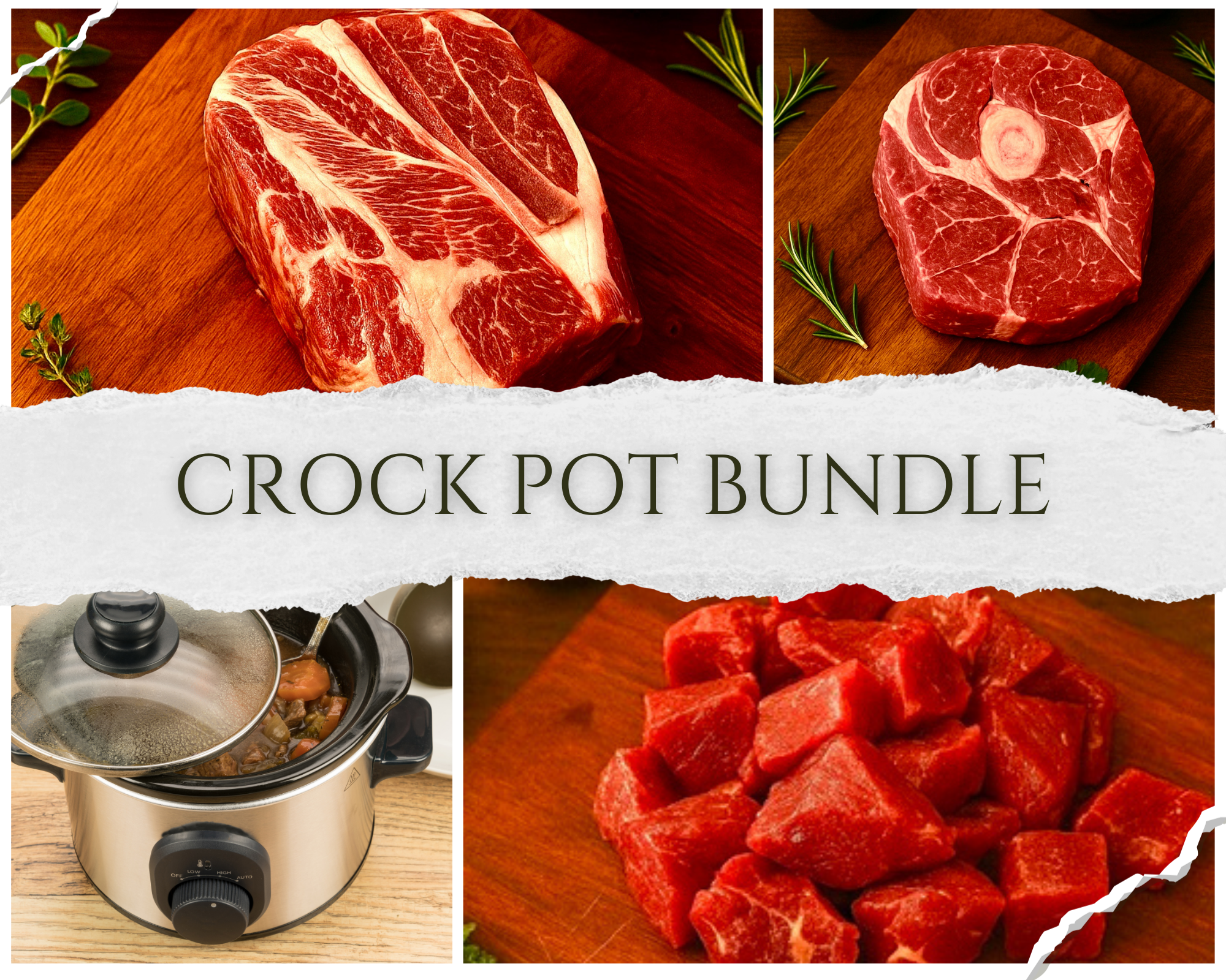Slow cooker bundle with raw pork pieces and diced meat