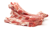 Raw pork spare ribs with visible fat and bone, uncooked